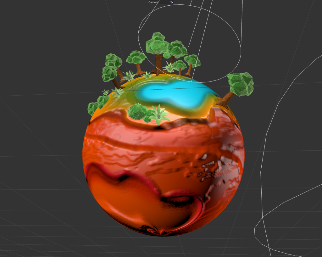 Unrendered Mars with trees and shrubs on top of it.